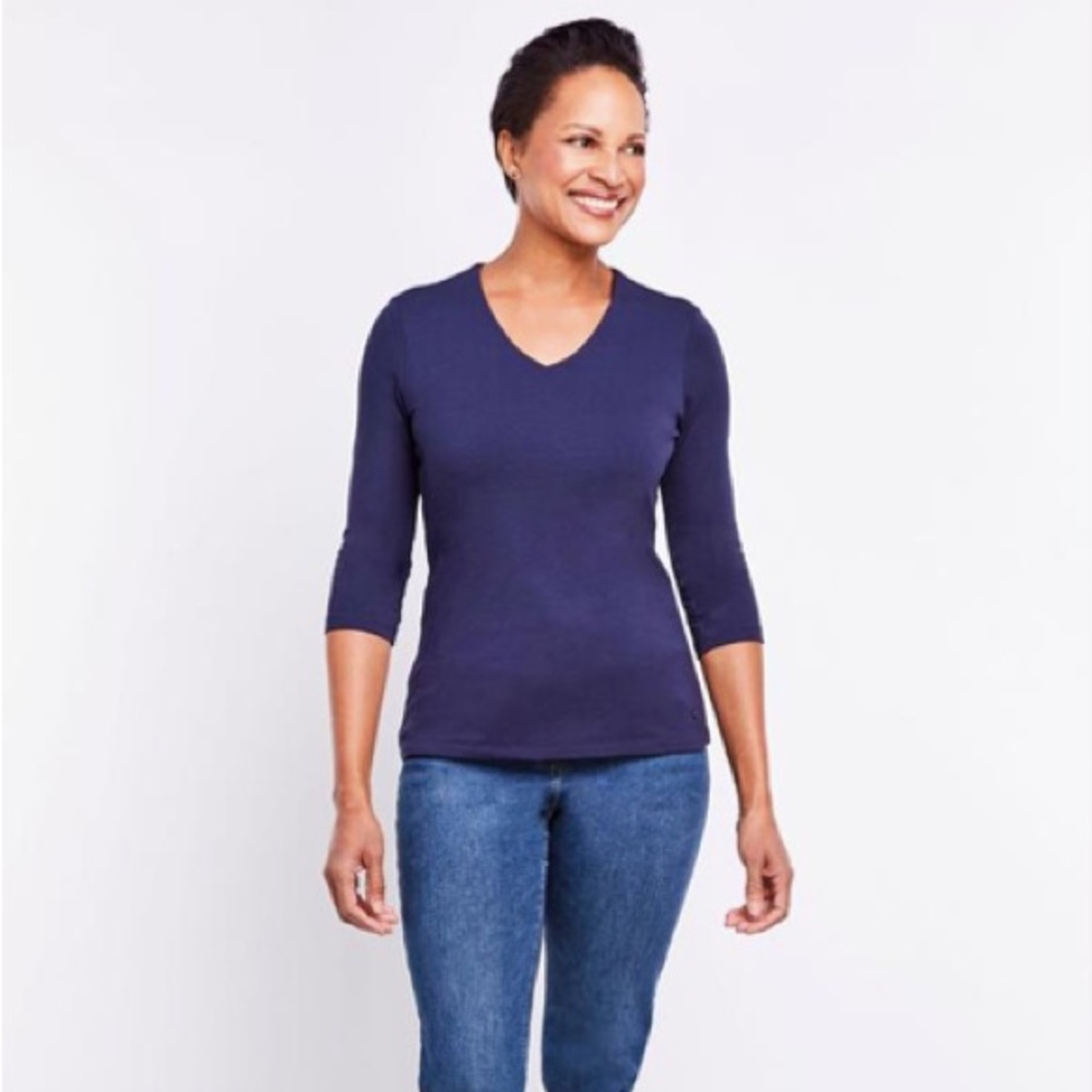 🦋 OLSON EUROPE Blue V-Neck Top w/ 3/4 sleeves